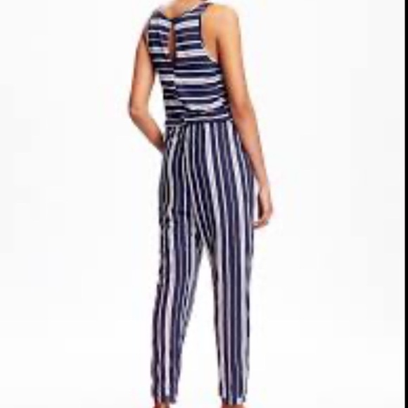 Jersey Knit Cropped Nautical Jumpsuit - Picture 1 of 8
